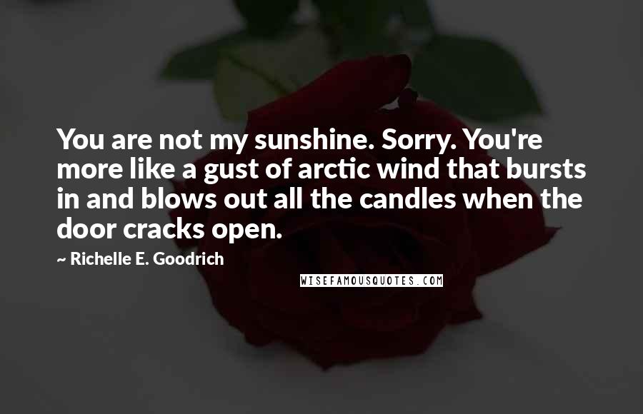 Richelle E. Goodrich Quotes: You are not my sunshine. Sorry. You're more like a gust of arctic wind that bursts in and blows out all the candles when the door cracks open.