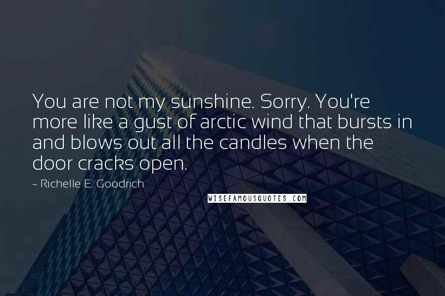 Richelle E. Goodrich Quotes: You are not my sunshine. Sorry. You're more like a gust of arctic wind that bursts in and blows out all the candles when the door cracks open.