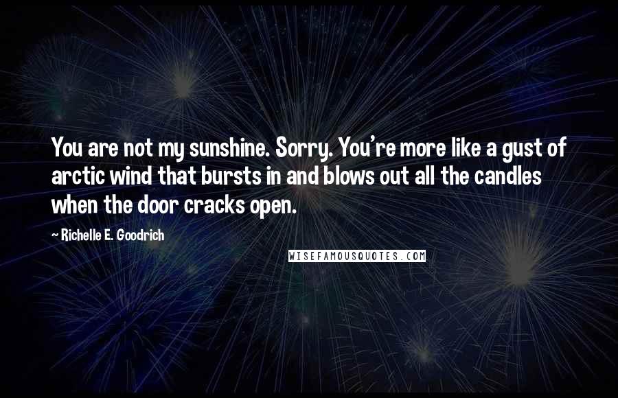Richelle E. Goodrich Quotes: You are not my sunshine. Sorry. You're more like a gust of arctic wind that bursts in and blows out all the candles when the door cracks open.