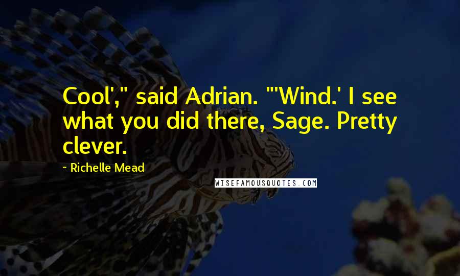 Richelle Mead Quotes: Cool'," said Adrian. "'Wind.' I see what you did there, Sage. Pretty clever.