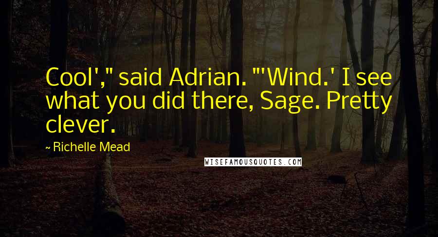 Richelle Mead Quotes: Cool'," said Adrian. "'Wind.' I see what you did there, Sage. Pretty clever.