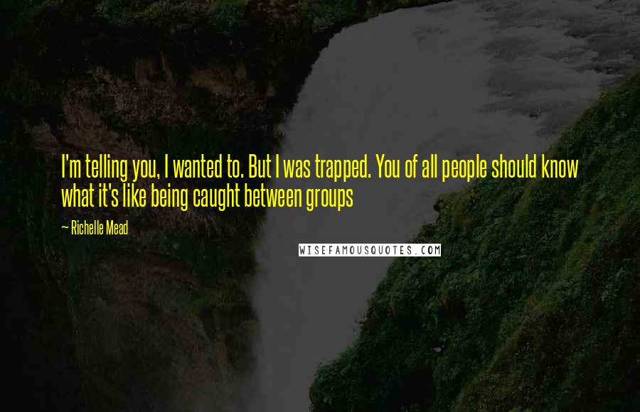 Richelle Mead Quotes: I'm telling you, I wanted to. But I was trapped. You of all people should know what it's like being caught between groups