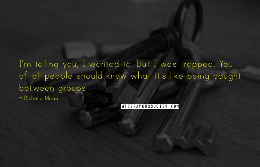 Richelle Mead Quotes: I'm telling you, I wanted to. But I was trapped. You of all people should know what it's like being caught between groups