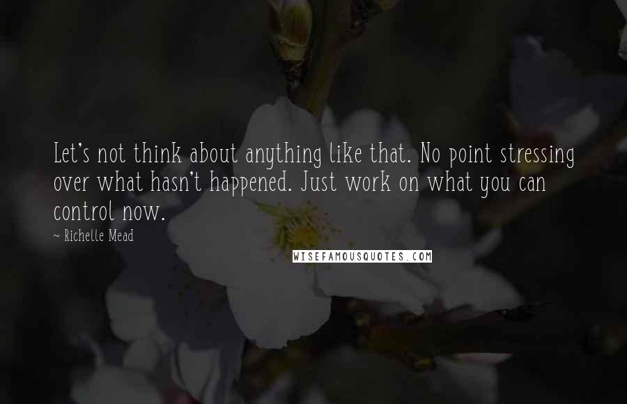 Richelle Mead Quotes: Let's not think about anything like that. No point stressing over what hasn't happened. Just work on what you can control now.