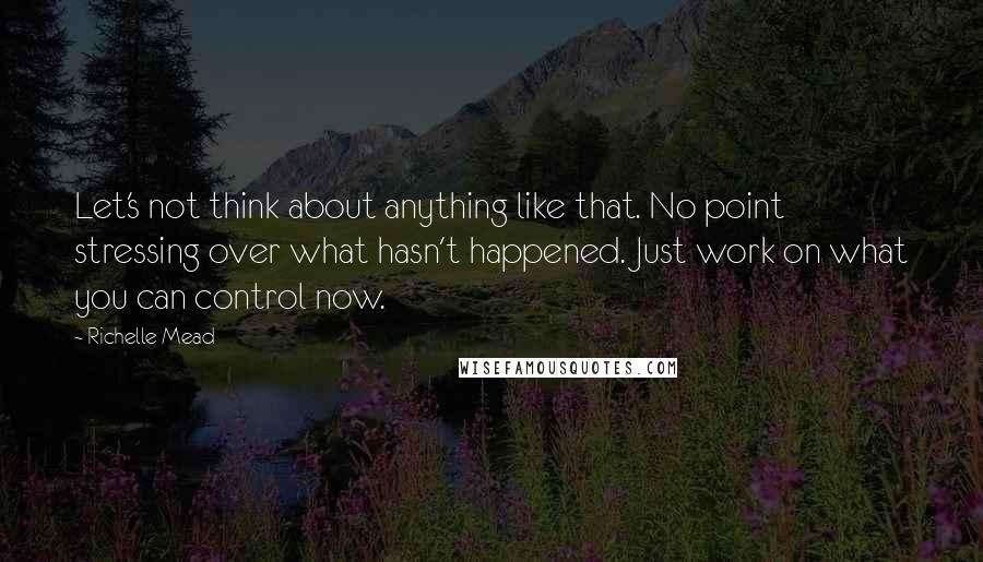 Richelle Mead Quotes: Let's not think about anything like that. No point stressing over what hasn't happened. Just work on what you can control now.
