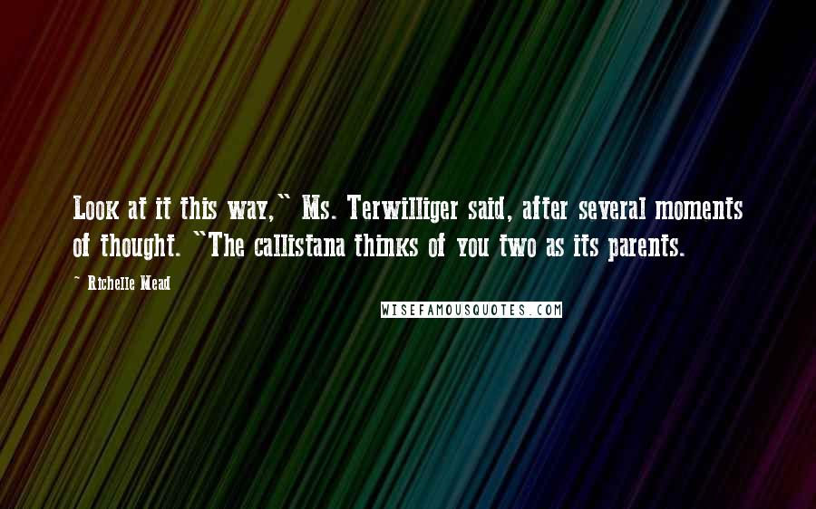 Richelle Mead Quotes: Look at it this way," Ms. Terwilliger said, after several moments of thought. "The callistana thinks of you two as its parents.