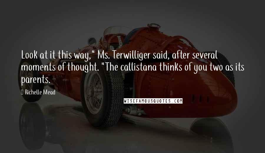 Richelle Mead Quotes: Look at it this way," Ms. Terwilliger said, after several moments of thought. "The callistana thinks of you two as its parents.