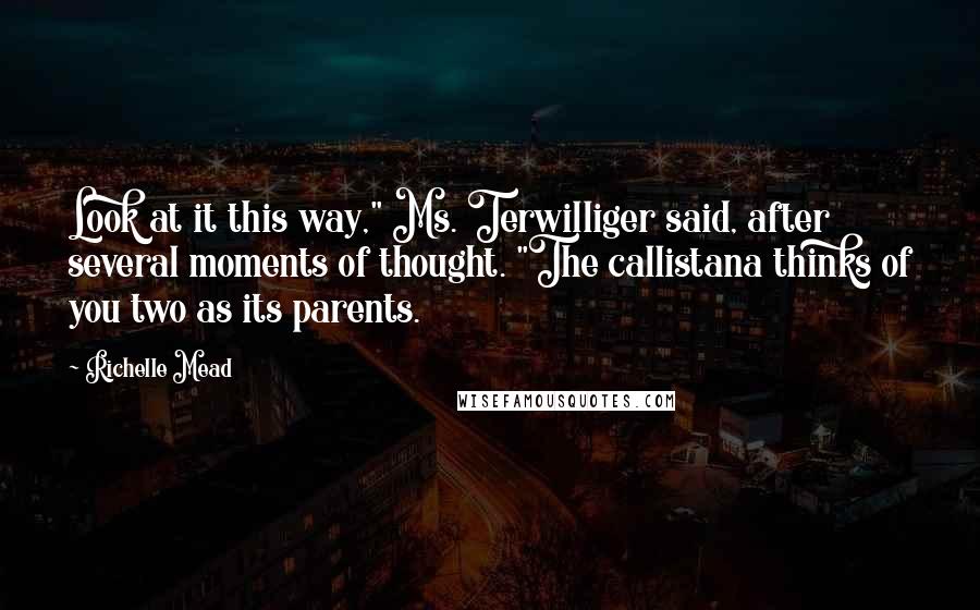 Richelle Mead Quotes: Look at it this way," Ms. Terwilliger said, after several moments of thought. "The callistana thinks of you two as its parents.