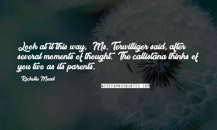 Richelle Mead Quotes: Look at it this way," Ms. Terwilliger said, after several moments of thought. "The callistana thinks of you two as its parents.