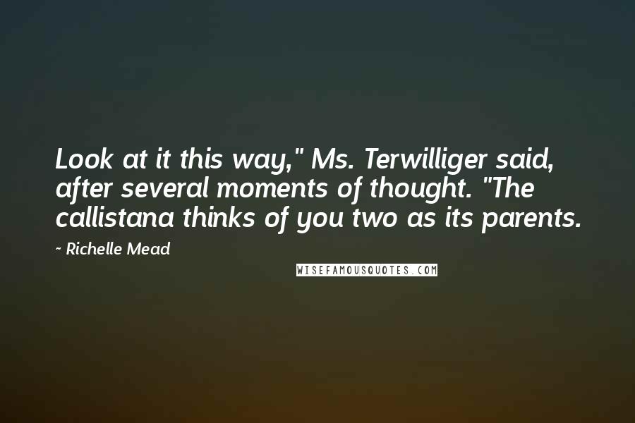 Richelle Mead Quotes: Look at it this way," Ms. Terwilliger said, after several moments of thought. "The callistana thinks of you two as its parents.