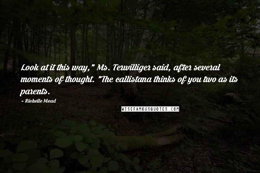 Richelle Mead Quotes: Look at it this way," Ms. Terwilliger said, after several moments of thought. "The callistana thinks of you two as its parents.