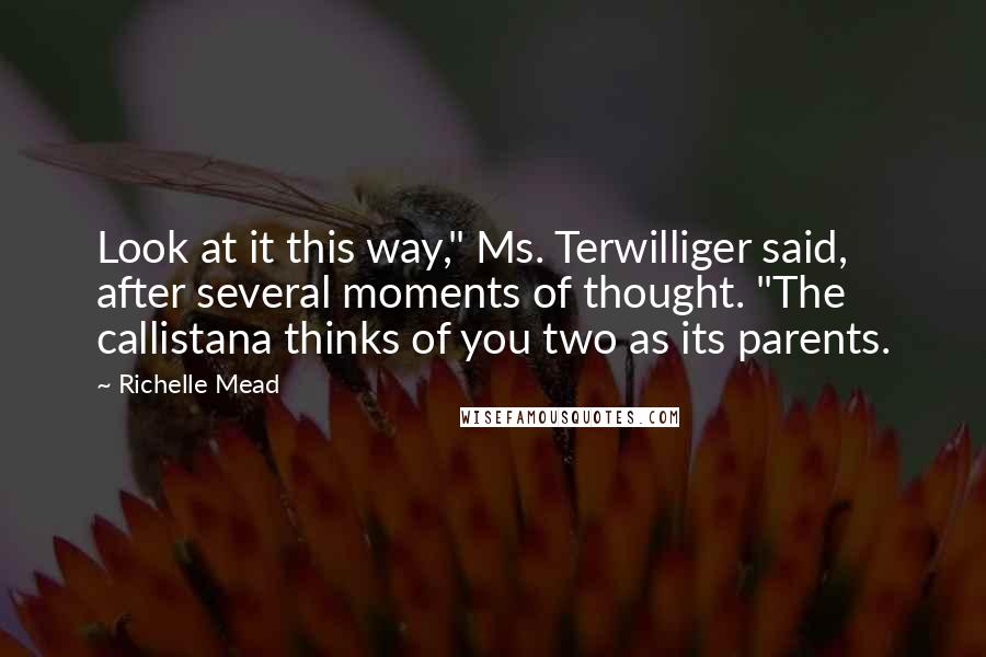 Richelle Mead Quotes: Look at it this way," Ms. Terwilliger said, after several moments of thought. "The callistana thinks of you two as its parents.