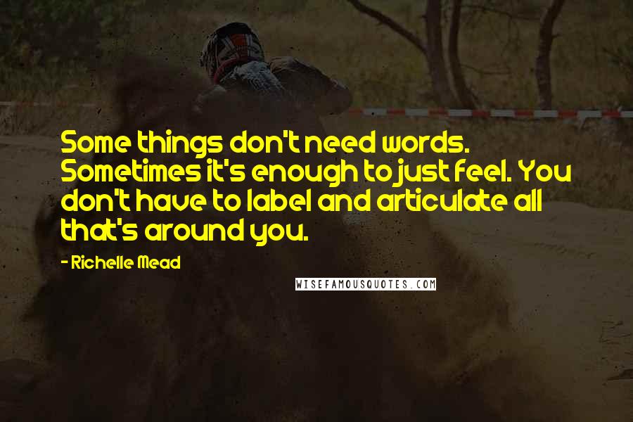 Richelle Mead Quotes: Some things don't need words. Sometimes it's enough to just feel. You don't have to label and articulate all that's around you.