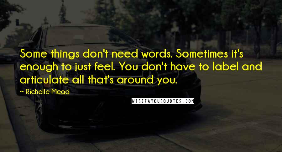 Richelle Mead Quotes: Some things don't need words. Sometimes it's enough to just feel. You don't have to label and articulate all that's around you.