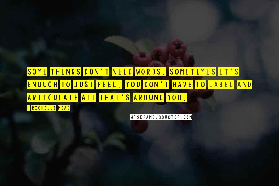 Richelle Mead Quotes: Some things don't need words. Sometimes it's enough to just feel. You don't have to label and articulate all that's around you.