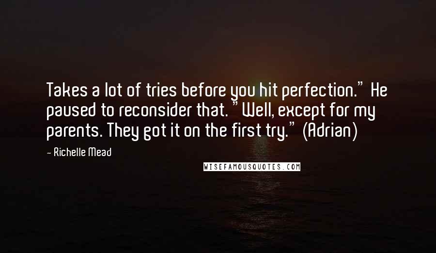 Richelle Mead Quotes: Takes a lot of tries before you hit perfection." He paused to reconsider that. "Well, except for my parents. They got it on the first try." (Adrian)