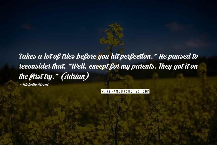 Richelle Mead Quotes: Takes a lot of tries before you hit perfection." He paused to reconsider that. "Well, except for my parents. They got it on the first try." (Adrian)