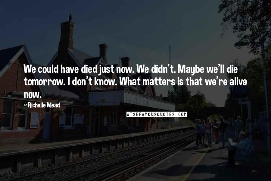 Richelle Mead Quotes: We could have died just now. We didn't. Maybe we'll die tomorrow. I don't know. What matters is that we're alive now.