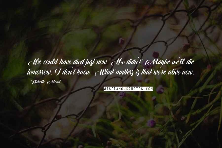 Richelle Mead Quotes: We could have died just now. We didn't. Maybe we'll die tomorrow. I don't know. What matters is that we're alive now.