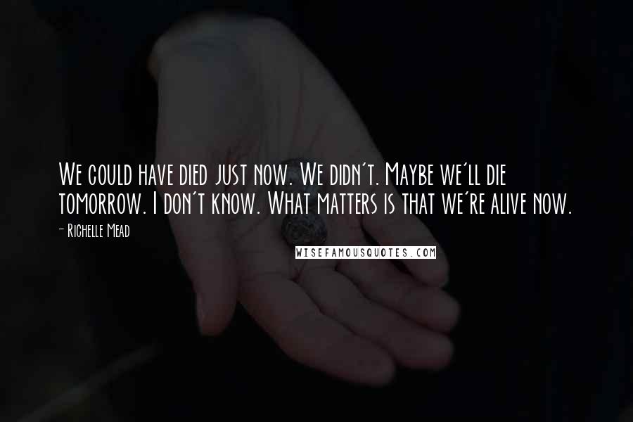 Richelle Mead Quotes: We could have died just now. We didn't. Maybe we'll die tomorrow. I don't know. What matters is that we're alive now.