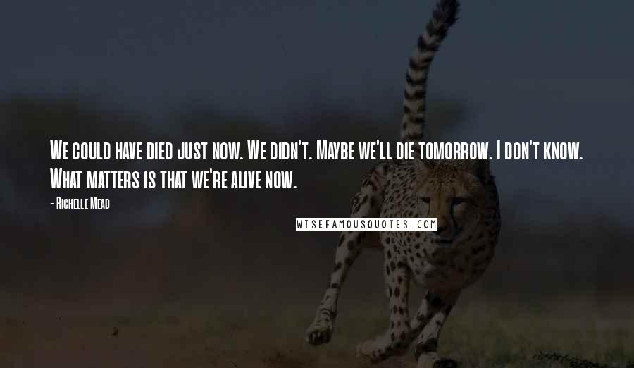 Richelle Mead Quotes: We could have died just now. We didn't. Maybe we'll die tomorrow. I don't know. What matters is that we're alive now.