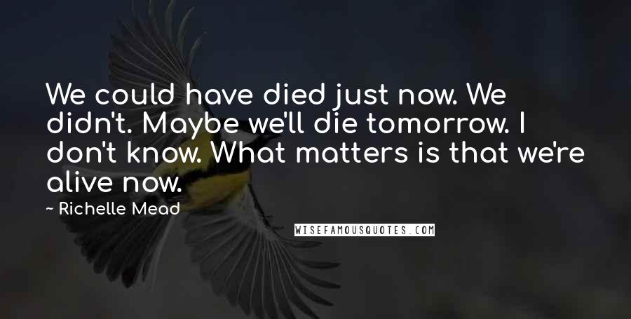 Richelle Mead Quotes: We could have died just now. We didn't. Maybe we'll die tomorrow. I don't know. What matters is that we're alive now.