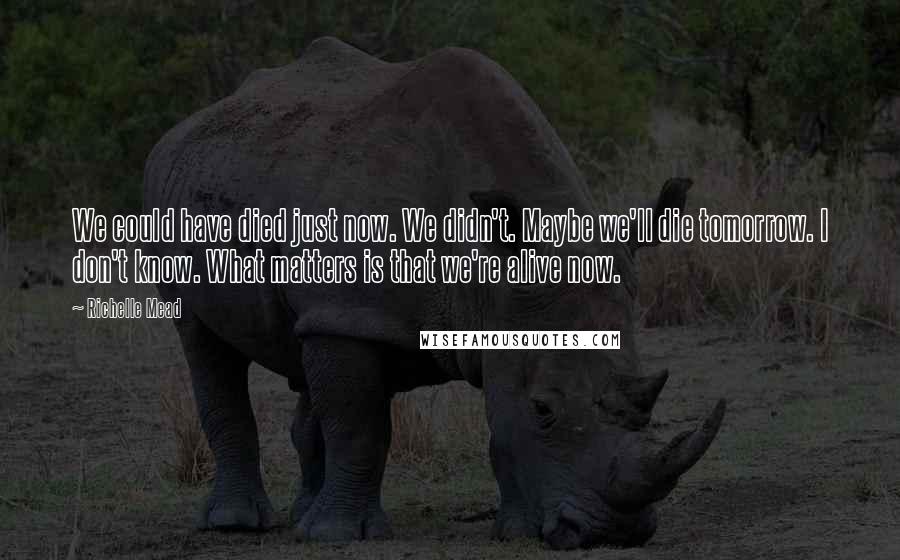Richelle Mead Quotes: We could have died just now. We didn't. Maybe we'll die tomorrow. I don't know. What matters is that we're alive now.