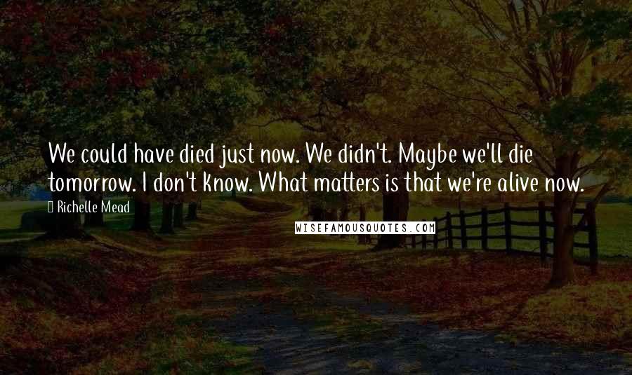 Richelle Mead Quotes: We could have died just now. We didn't. Maybe we'll die tomorrow. I don't know. What matters is that we're alive now.