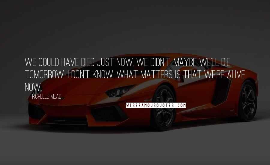 Richelle Mead Quotes: We could have died just now. We didn't. Maybe we'll die tomorrow. I don't know. What matters is that we're alive now.