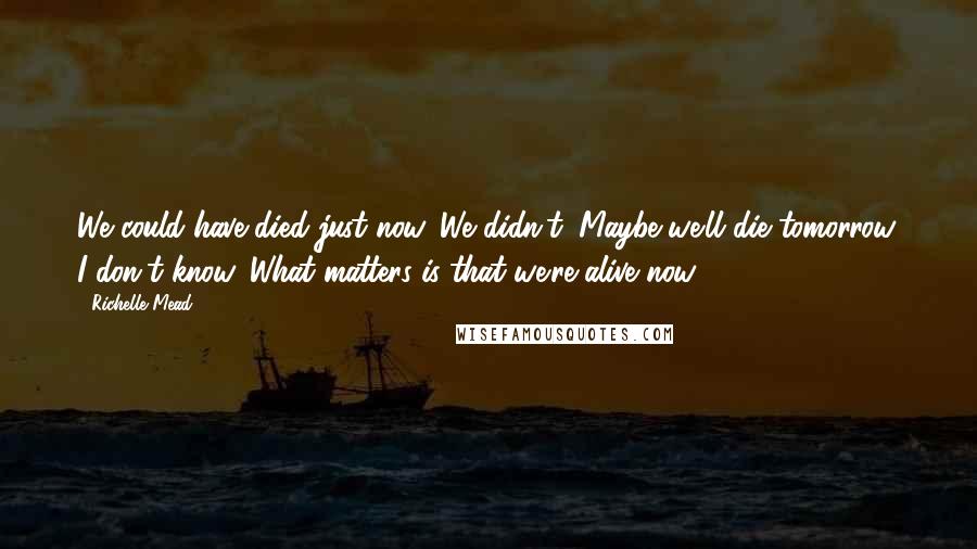 Richelle Mead Quotes: We could have died just now. We didn't. Maybe we'll die tomorrow. I don't know. What matters is that we're alive now.