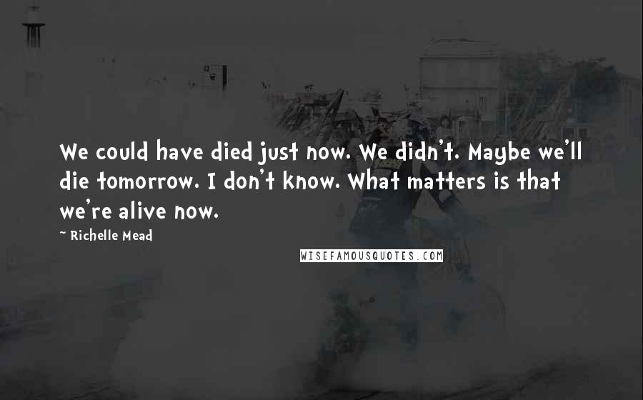 Richelle Mead Quotes: We could have died just now. We didn't. Maybe we'll die tomorrow. I don't know. What matters is that we're alive now.