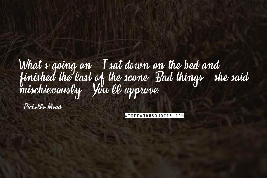 Richelle Mead Quotes: What's going on?" I sat down on the bed and finished the last of the scone."Bad things," she said mischievously. "You'll approve.