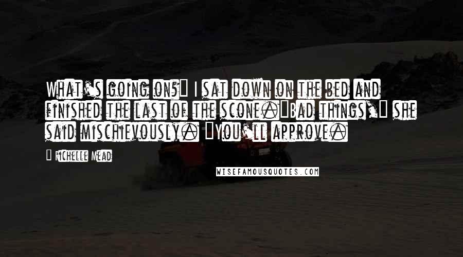 Richelle Mead Quotes: What's going on?" I sat down on the bed and finished the last of the scone."Bad things," she said mischievously. "You'll approve.