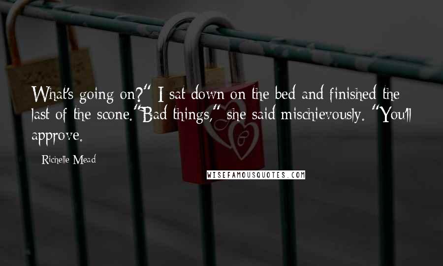 Richelle Mead Quotes: What's going on?" I sat down on the bed and finished the last of the scone."Bad things," she said mischievously. "You'll approve.