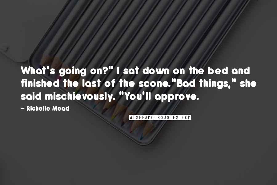 Richelle Mead Quotes: What's going on?" I sat down on the bed and finished the last of the scone."Bad things," she said mischievously. "You'll approve.