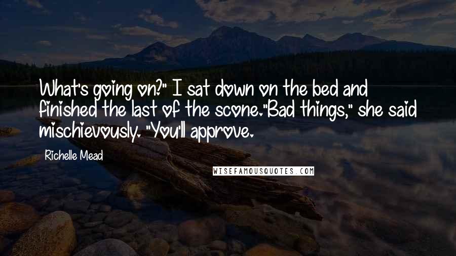 Richelle Mead Quotes: What's going on?" I sat down on the bed and finished the last of the scone."Bad things," she said mischievously. "You'll approve.