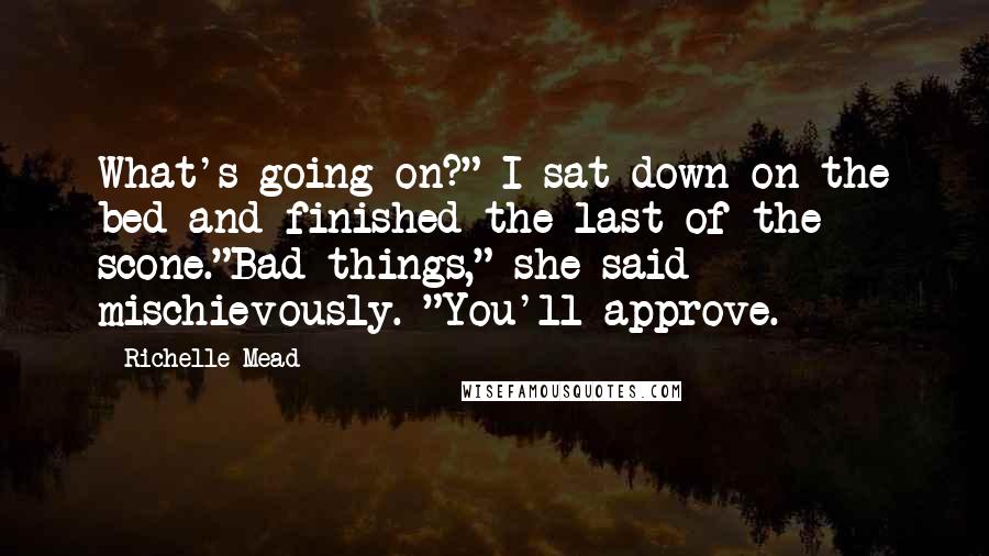 Richelle Mead Quotes: What's going on?" I sat down on the bed and finished the last of the scone."Bad things," she said mischievously. "You'll approve.