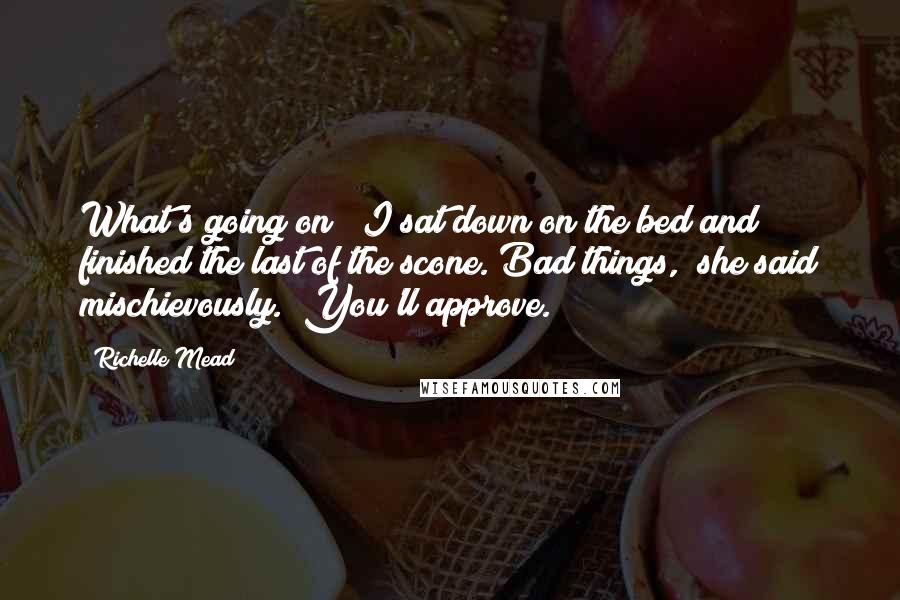 Richelle Mead Quotes: What's going on?" I sat down on the bed and finished the last of the scone."Bad things," she said mischievously. "You'll approve.