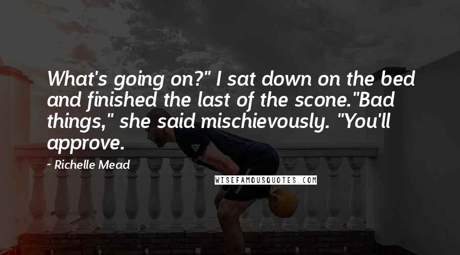 Richelle Mead Quotes: What's going on?" I sat down on the bed and finished the last of the scone."Bad things," she said mischievously. "You'll approve.