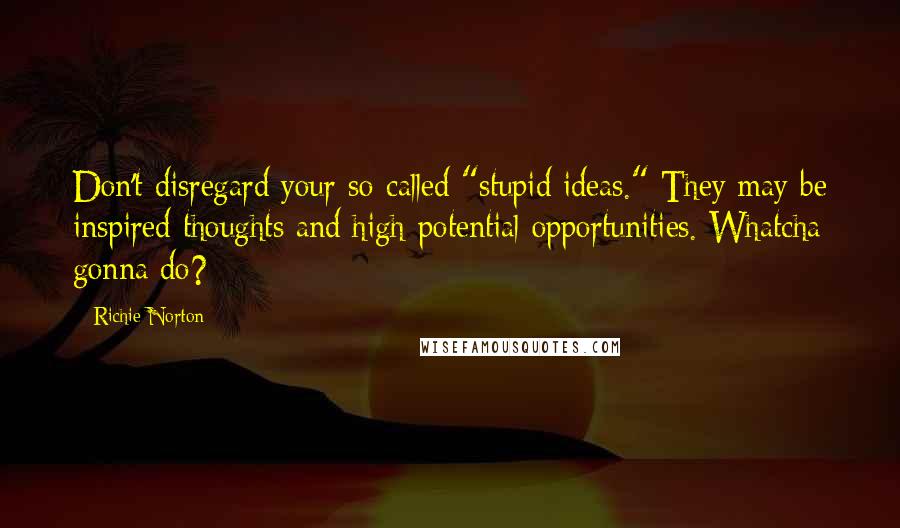 Richie Norton Quotes: Don't disregard your so-called "stupid ideas." They may be inspired thoughts and high-potential opportunities. Whatcha gonna do?