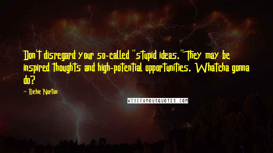 Richie Norton Quotes: Don't disregard your so-called "stupid ideas." They may be inspired thoughts and high-potential opportunities. Whatcha gonna do?