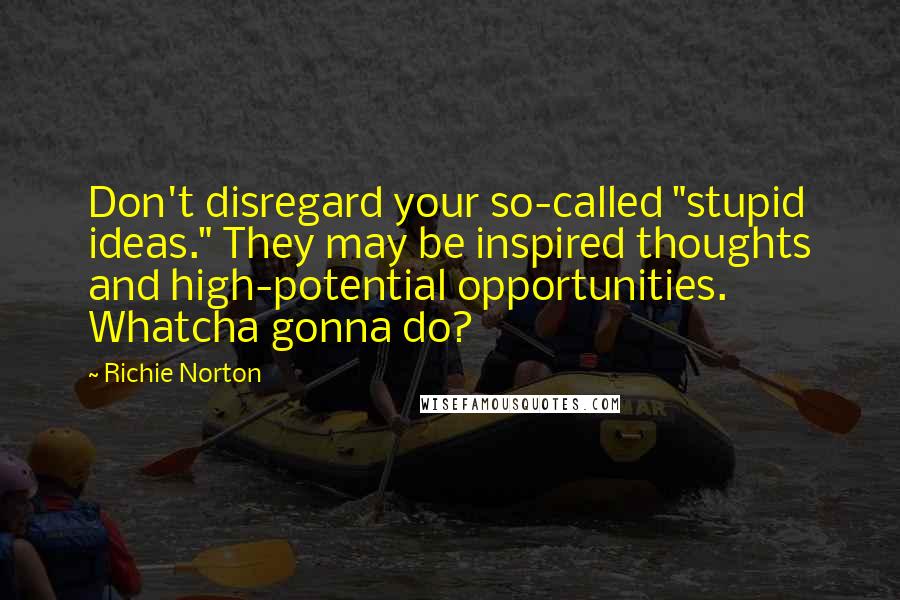 Richie Norton Quotes: Don't disregard your so-called "stupid ideas." They may be inspired thoughts and high-potential opportunities. Whatcha gonna do?