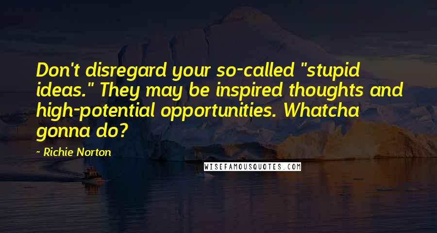 Richie Norton Quotes: Don't disregard your so-called "stupid ideas." They may be inspired thoughts and high-potential opportunities. Whatcha gonna do?