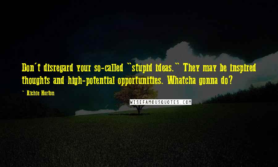 Richie Norton Quotes: Don't disregard your so-called "stupid ideas." They may be inspired thoughts and high-potential opportunities. Whatcha gonna do?