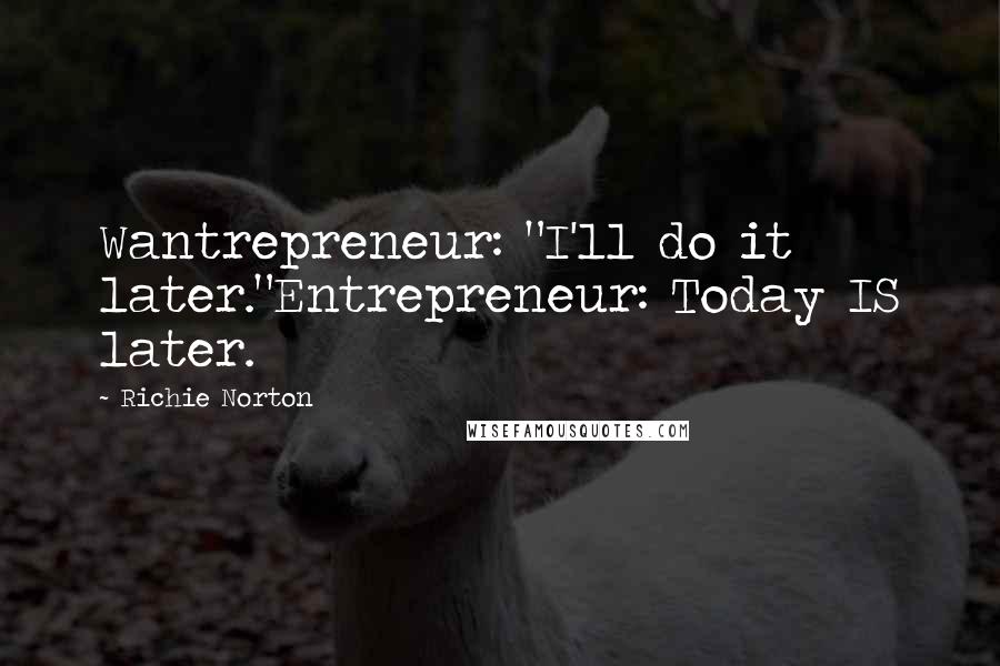 Richie Norton Quotes: Wantrepreneur: "I'll do it later."Entrepreneur: Today IS later.