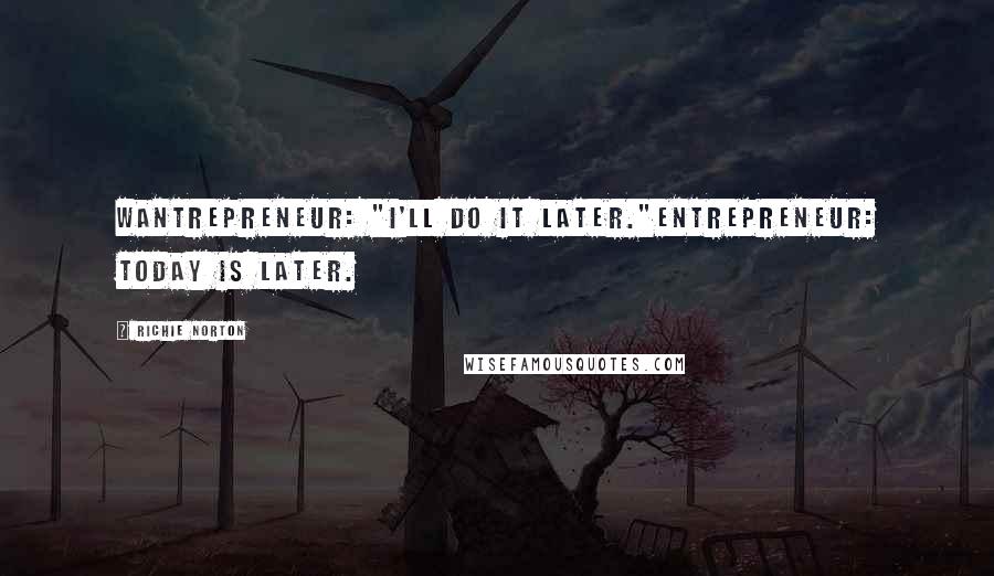 Richie Norton Quotes: Wantrepreneur: "I'll do it later."Entrepreneur: Today IS later.