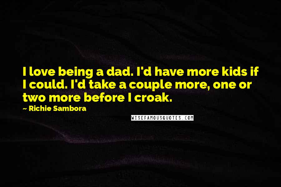 Richie Sambora Quotes: I love being a dad. I'd have more kids if I could. I'd take a couple more, one or two more before I croak.