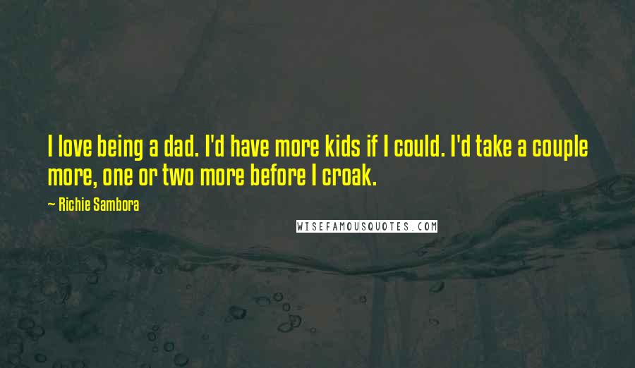 Richie Sambora Quotes: I love being a dad. I'd have more kids if I could. I'd take a couple more, one or two more before I croak.