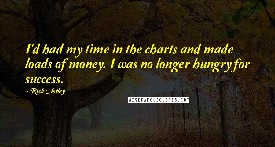 Rick Astley Quotes: I'd had my time in the charts and made loads of money. I was no longer hungry for success.