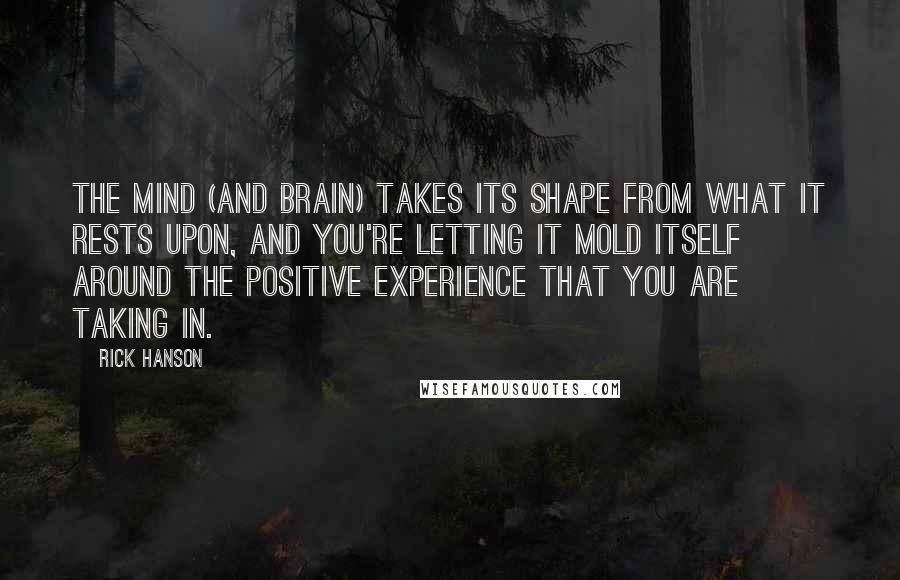 Rick Hanson Quotes: The mind (and brain) takes its shape from what it rests upon, and you're letting it mold itself around the positive experience that you are taking in.
